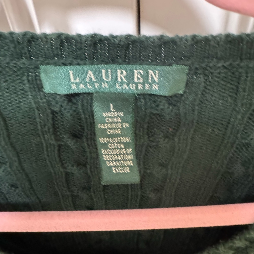 💚 Lauren Ralph Lauren Forest Green Cable-Knit V-Neck Women’s Sweater 💚 - Picture 7 of 10